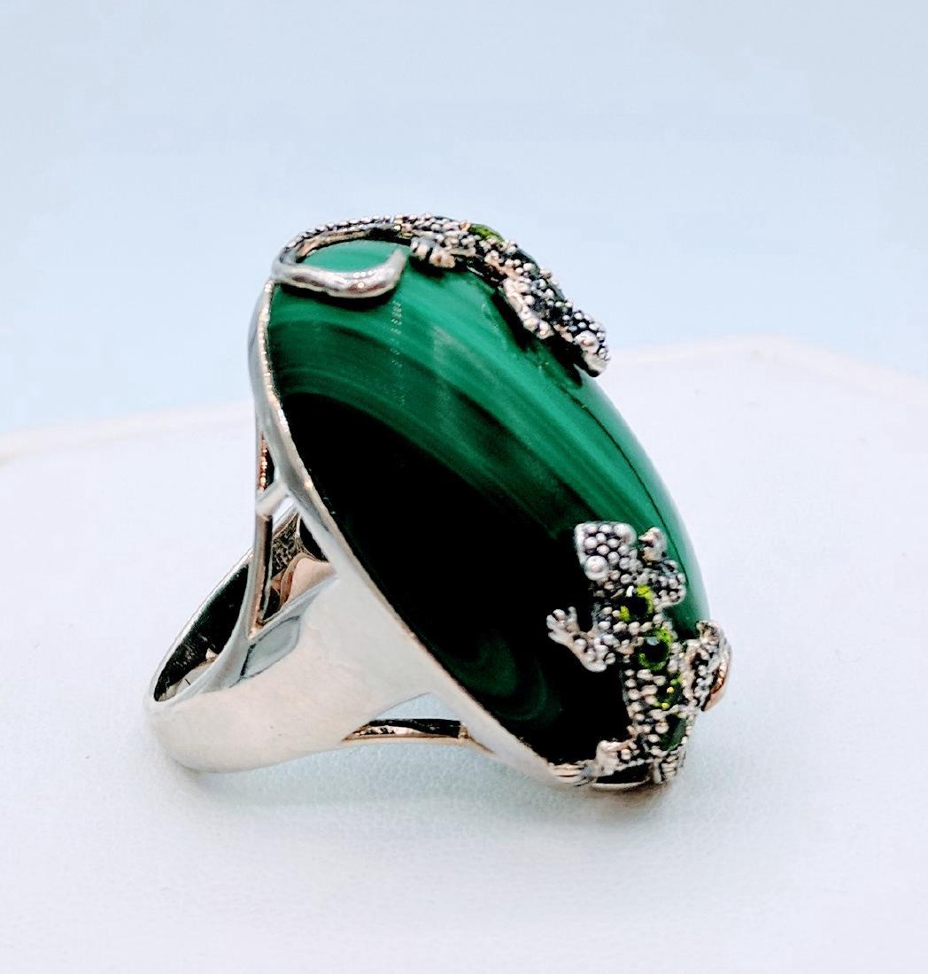 Sterling Silver Malachite Peridot Lizard Ring, .24ctw (1 of 6)