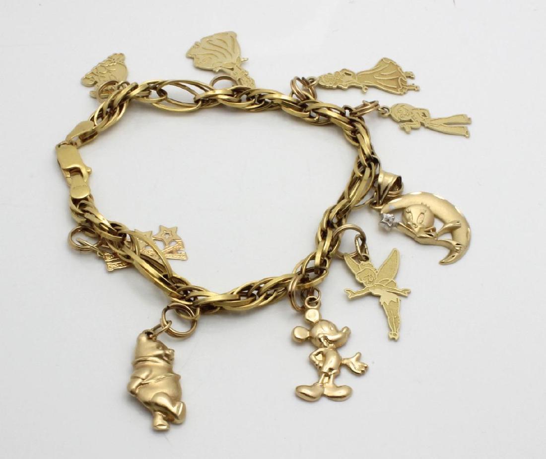 14K Yellow Gold Disney Charm Bracelet, 9 Charms (1 of 3)