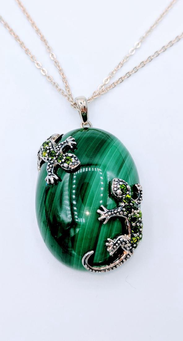Sterling Silver Malachite Peridot Pendant, 0.51ctw (1 of 7)
