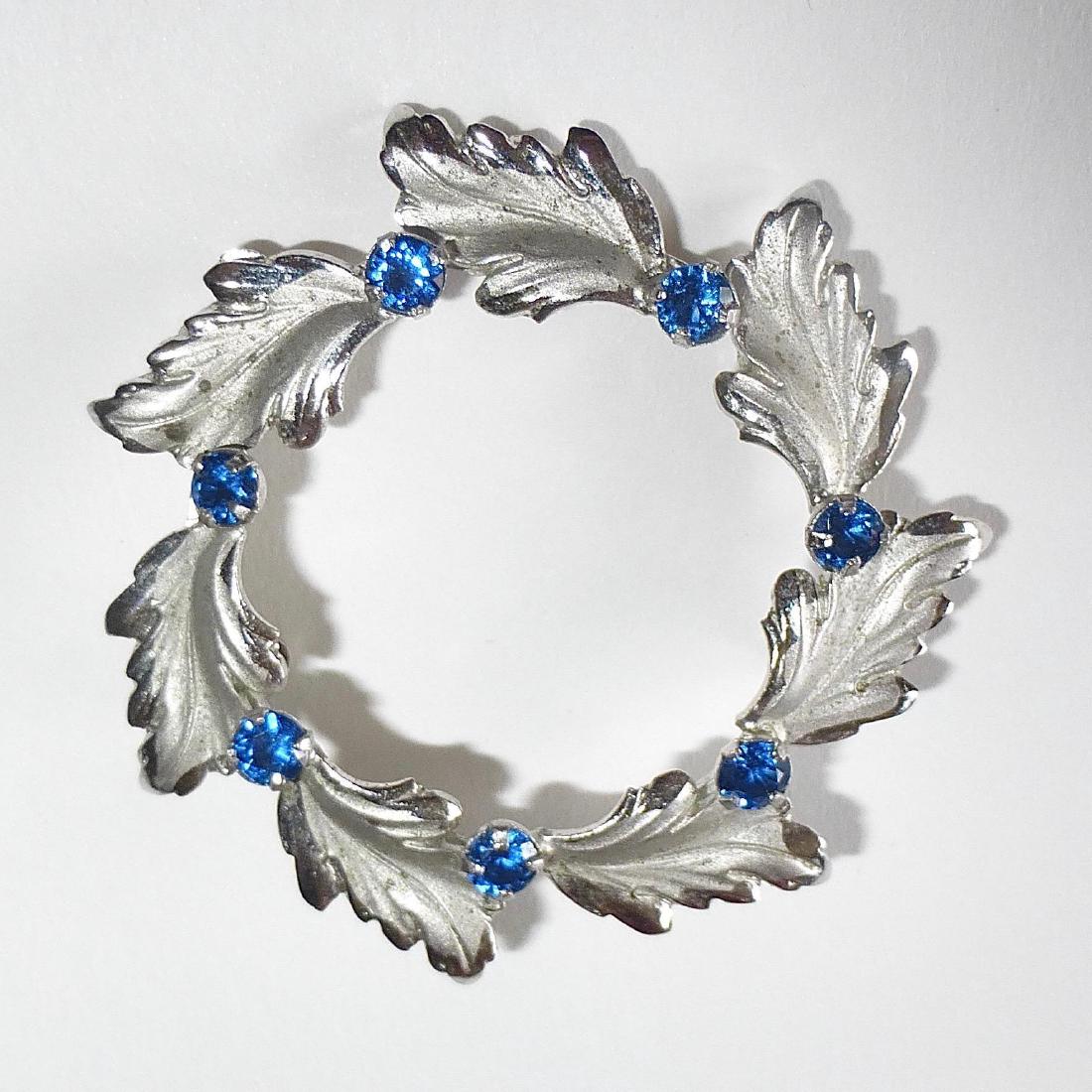 Vintage Sterling Silver Blue Rhinestones Leaf Pin (1 of 9)