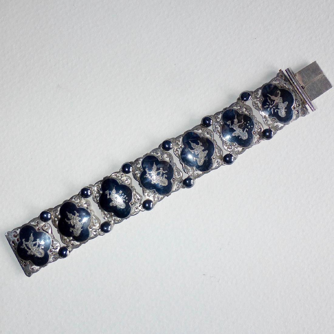 Vintage Siam Sterling Silver Niello Wide Link Bracelet (1 of 9)