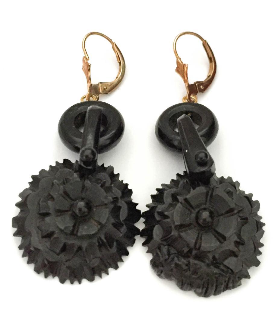 Antique Victorian 14K Gold Whitby Jet Mourning Earrings (1 of 3)