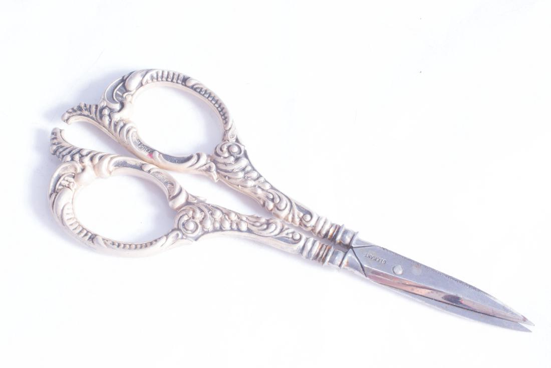 Antique Sterling Silver Sewing Scissors & Thimble, 1900