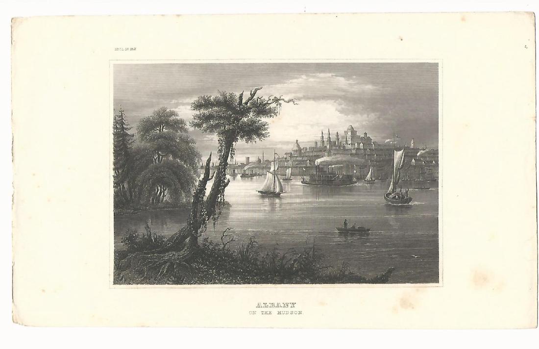 1850 Steel Engraving Albany on the Hudson: Steel engraving of “Albany on the Hudson”, circa 1850 for Hermann Meyer, very good, measures 10 x 6”. Please note that this lot has a confidential reserve. When you leave a bid in advance of the