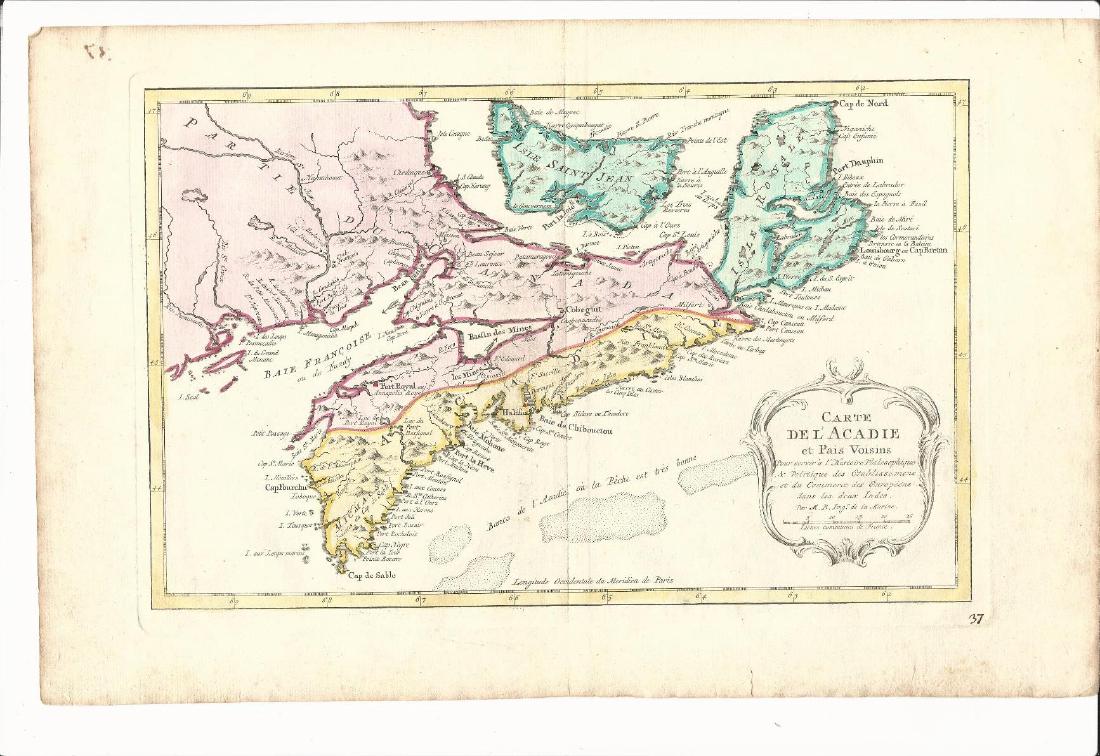 1764 Hand Colored Map Acadia Canada Jacques Bellin (1 of 1)