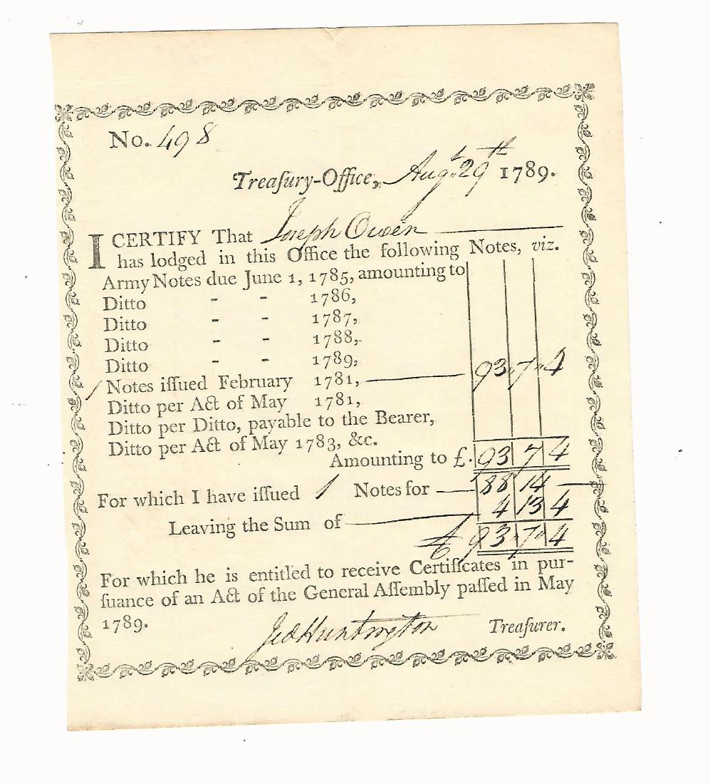 1789 Treasury Certificate signed by Revolutionary War (1 of 1)