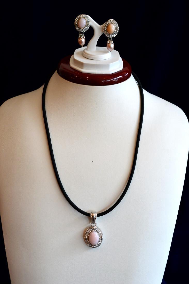 Judith Ripka Sterling Pink Pearl Enhancer & Earrings: Item: Sterling Silver & Oval Pink Pearl Enhancer with Coordinating Earrings Brand: Judith Ripka Metal Purity: .925 Sterling Silver Gemstones: Pearl Large Oval Pink Pearl Set in Sterling Silver & Cubic