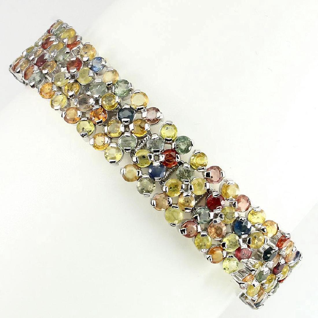 Platinum Sterling Multi-Color Sapphire Bracelet 33.22ct (1 of 3)