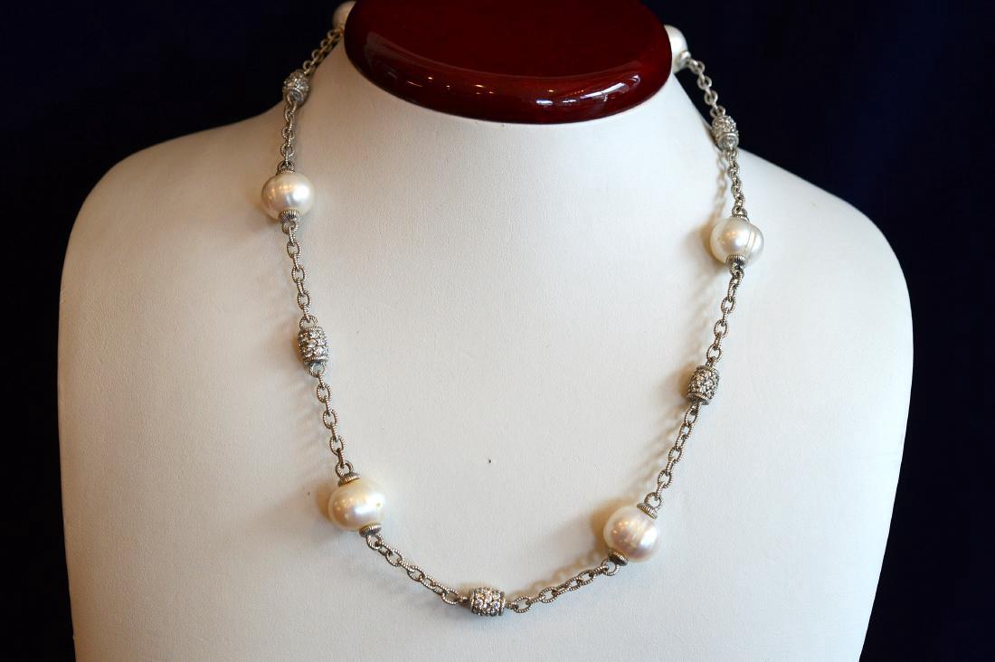 Judith Ripka Sterling Silver Pearl Barrel Necklace (1 of 2)