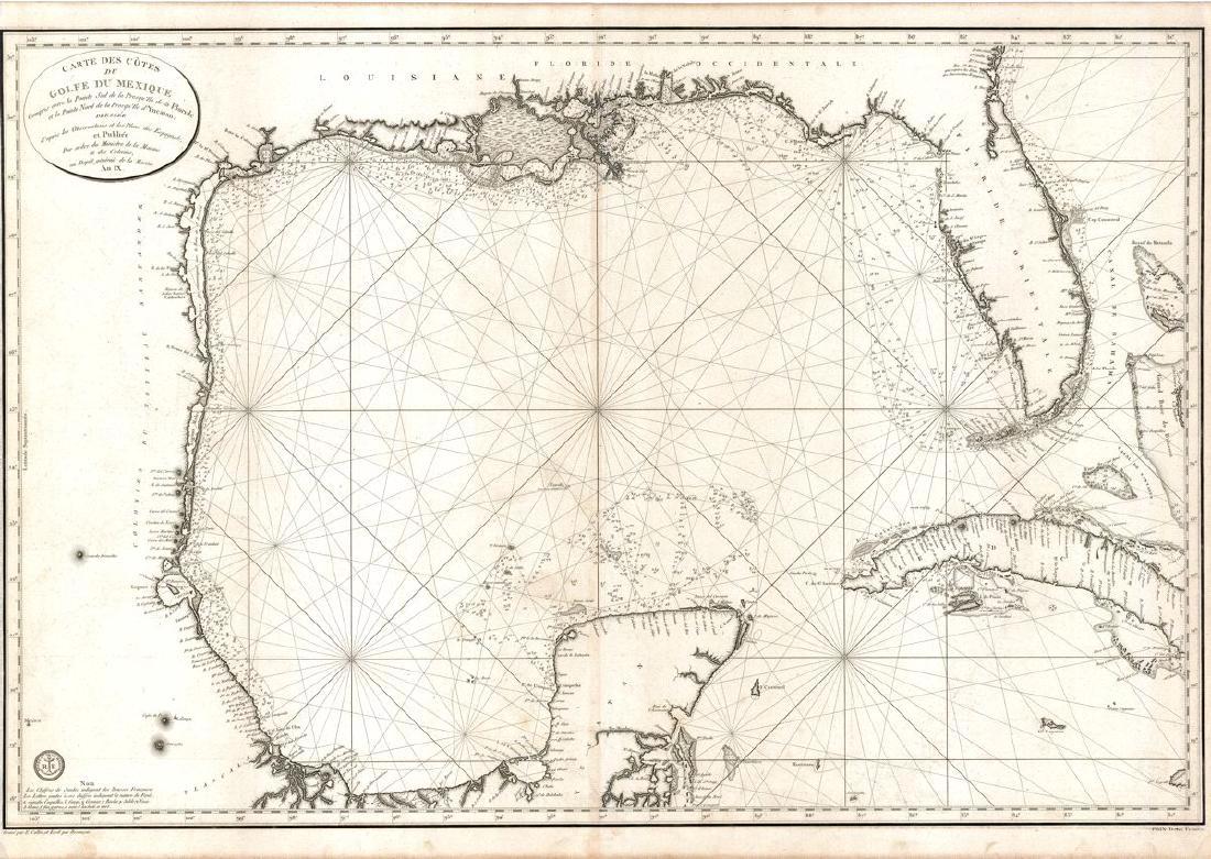 Depot de la Marine: Antique Map of Gulf of Mexico, 1800 (1 of 1)