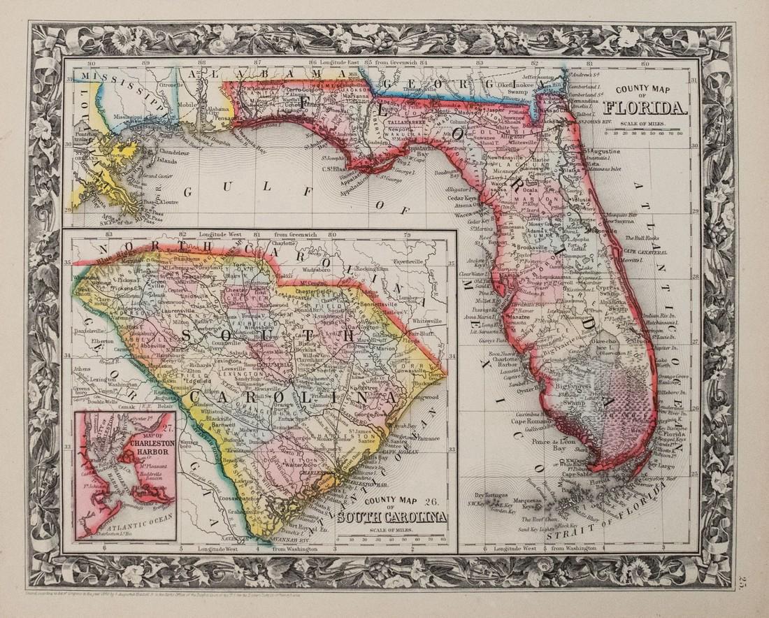 Mitchell: Antique Map of Florida & South Carolina, 1860 (1 of 1)