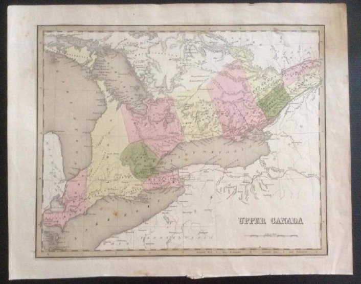 Bradford: Antique Map of Upper Canada, 1838: Map: Upper Canada Date Printed: 1838/1841 Cartographer: Thomas G. Bradford Material/Medium: Paper Size: 16 1/2" x 13 1/2" Hand colored. A General Atlas of the World, with a seperate map of each of the