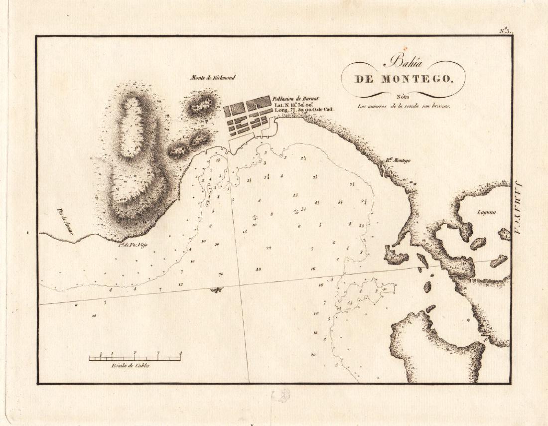 Antique Spanish Map of Montego Bay, Jamaica, 1809 (1 of 1)