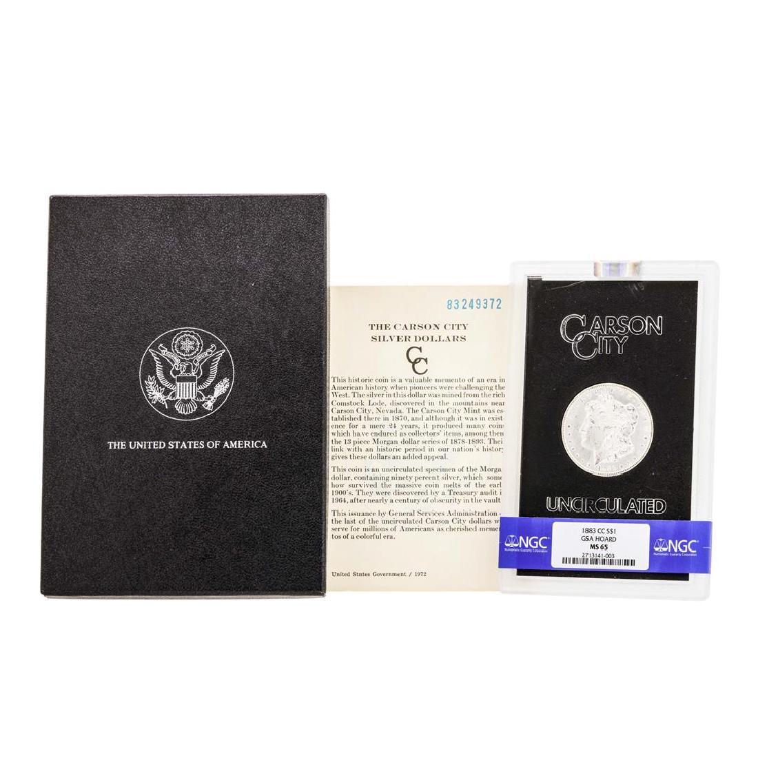 1883-CC $1 Morgan Silver Dollar Coin NGC MS65 w/ Box & (1 of 3)
