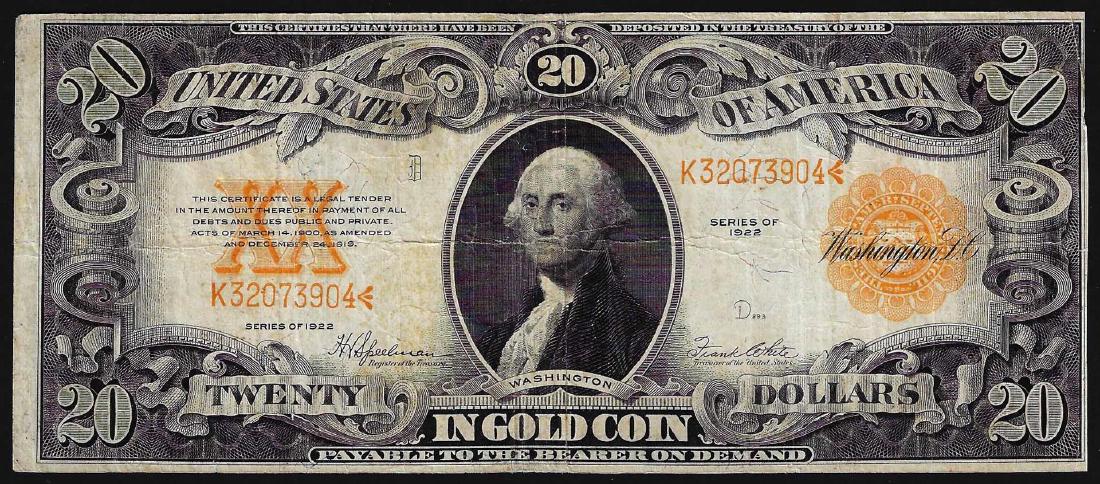 1922 $20 Gold Certificate Note (1 of 2)