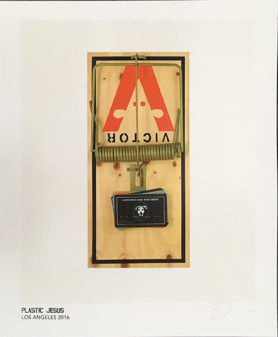 Plastic Jesus Credit Trap Screenprint: Plastic Jesus. Credit Trap. Screen print on archival paper. 24 x 20 in. 29/50. signed, limited edition Plastic Jesus is an anonymous street artist of British descent, labeled by the Daily Beast as the