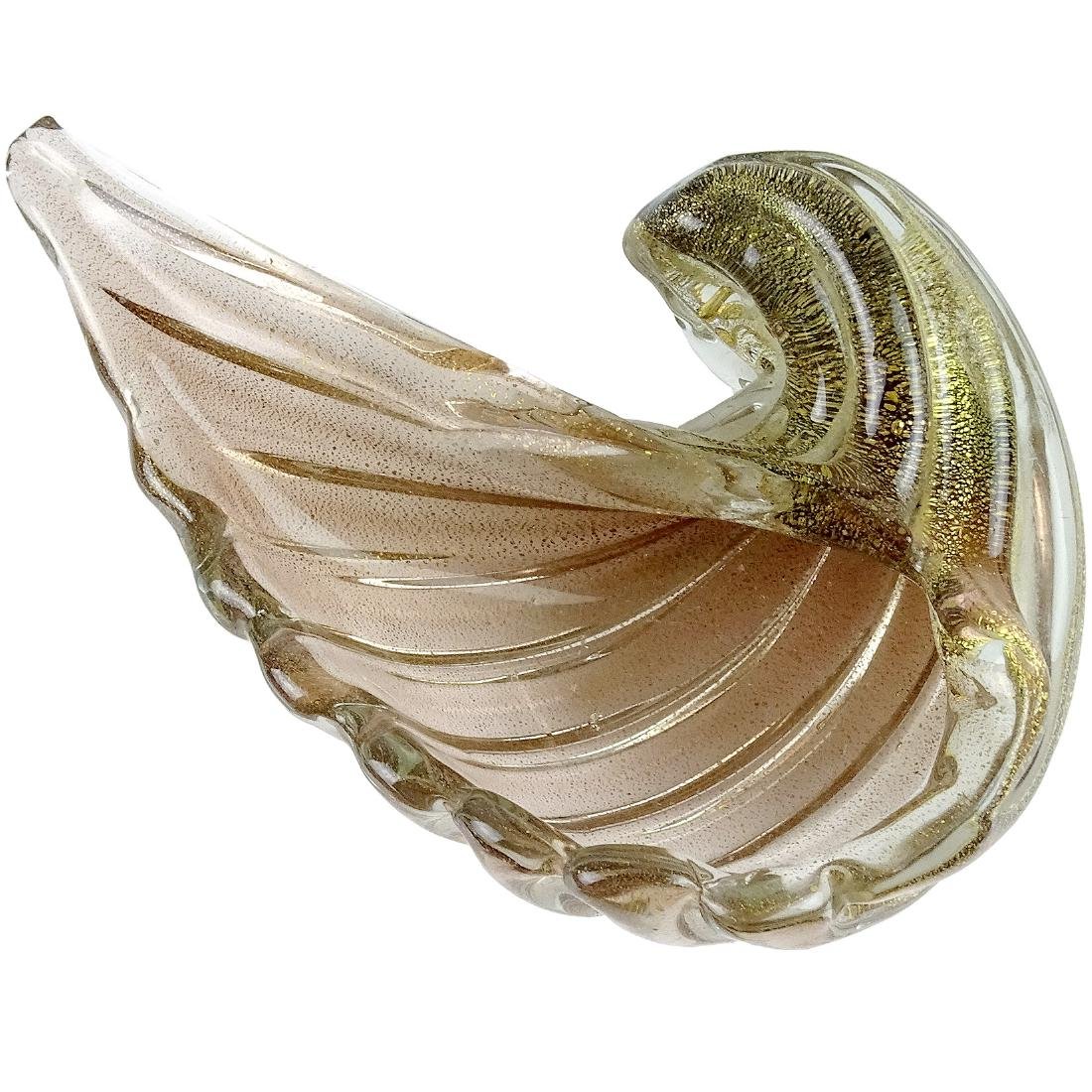 Murano Gold Flecks Italian Art Glass Seashell Bowl (1 of 6)