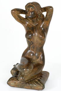 Pierre Chenet, Bronze Sculpture of a Female Nude: Bronze 10 x 5 x 5 inches / 6.6 lbs 20th century (probably) Signed: P. Chenet / Stamp Please note that this lot has a confidential reserve. When you leave a bid in advance of the auction, submit your