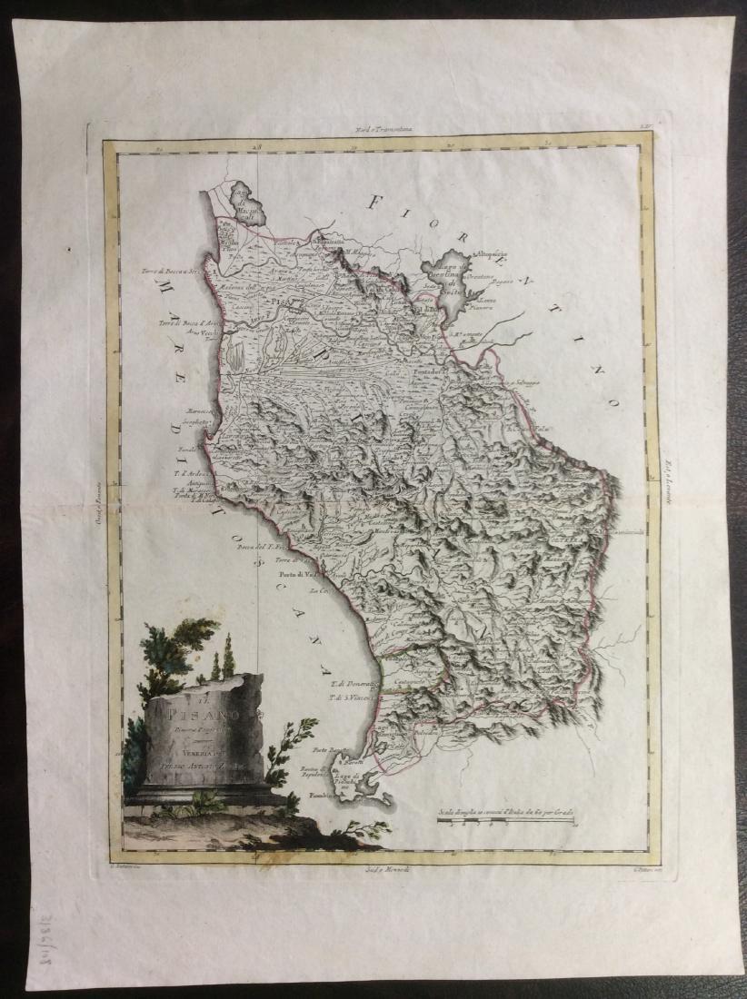 Zatta: Antique Map of Northern Italy, 1790: Map: Northern Italy Date Printed: 1790's Cartographer: Antonio Zatta Material/Medium: Paper Size: 12" x 16" Condition: Excellent Hand colored. Copperplate engraved. Published in Venice. Shows Pisa and