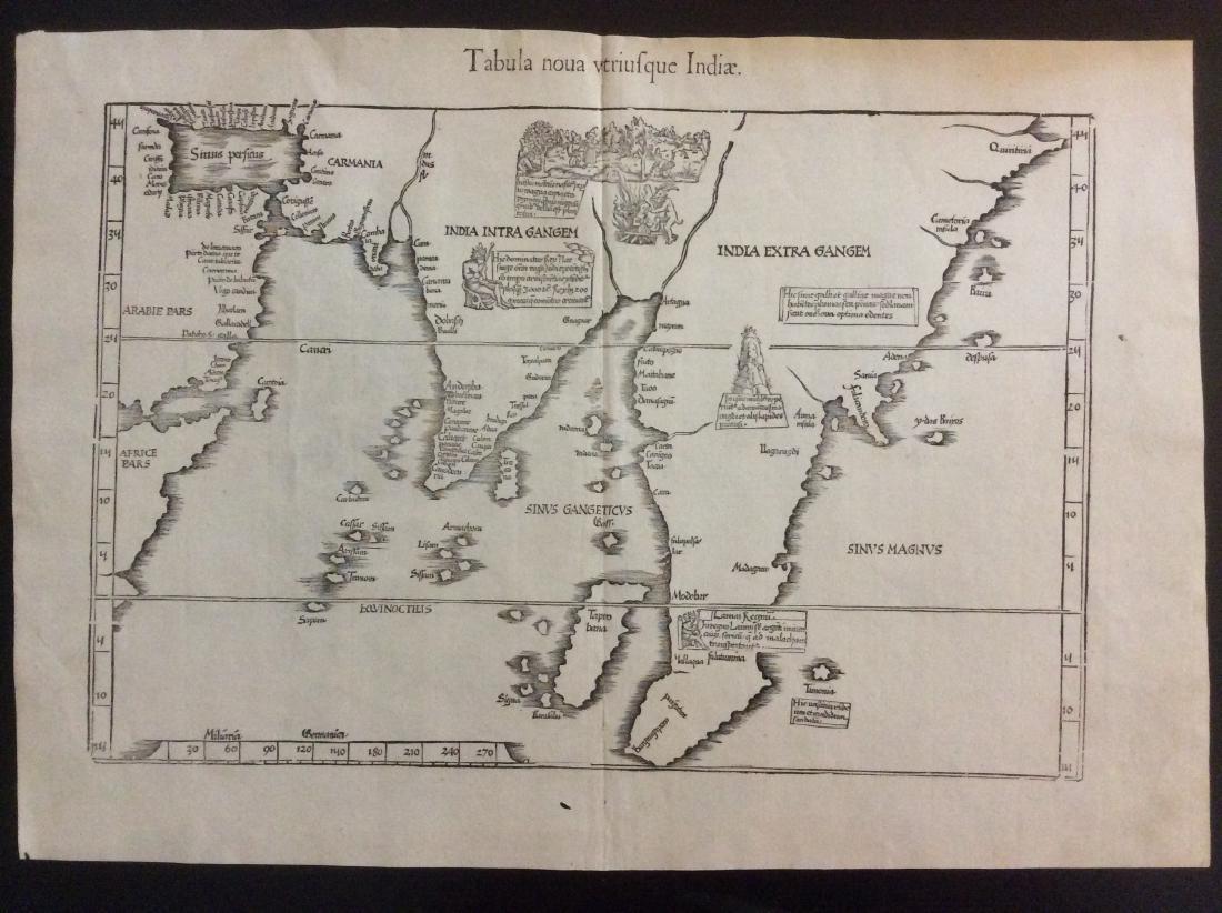 Antique Map of India into Southeast Asia, 1541 (1 of 2)