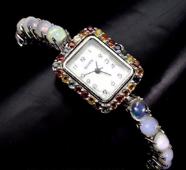 Sterling Silver Opal Multicolor Sapphire Watch 23.06ctw (1 of 3)