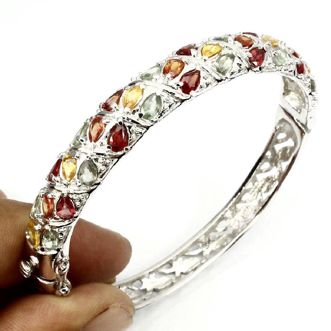Sterling Silber Multicolor Sapphires Bracelet, 9.28ctw (1 of 3)