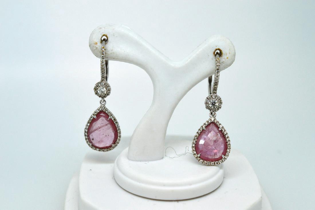 Ladies 14k White Gold Rose Quartz Diamond Drop Earrings (1 of 2)