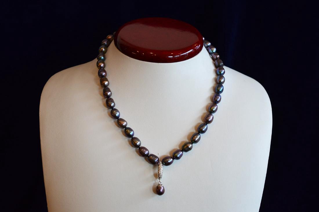 Ladies 14K Gold Dark Pearl Diamond Necklace & Pendant (1 of 3)