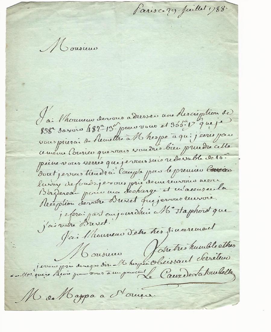 1788 Two French Manuscript Letters (1 of 2)