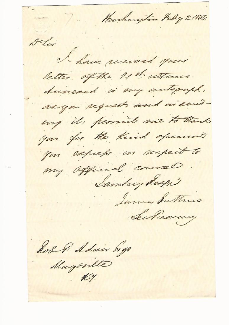 Autographed Letter James Guthrie Secretary Treasury (1 of 1)