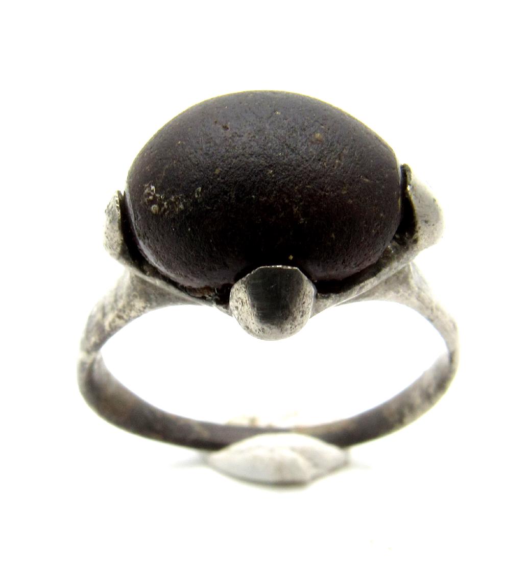 Viking Period Silver Ring with Large Black Stone (1 of 3)