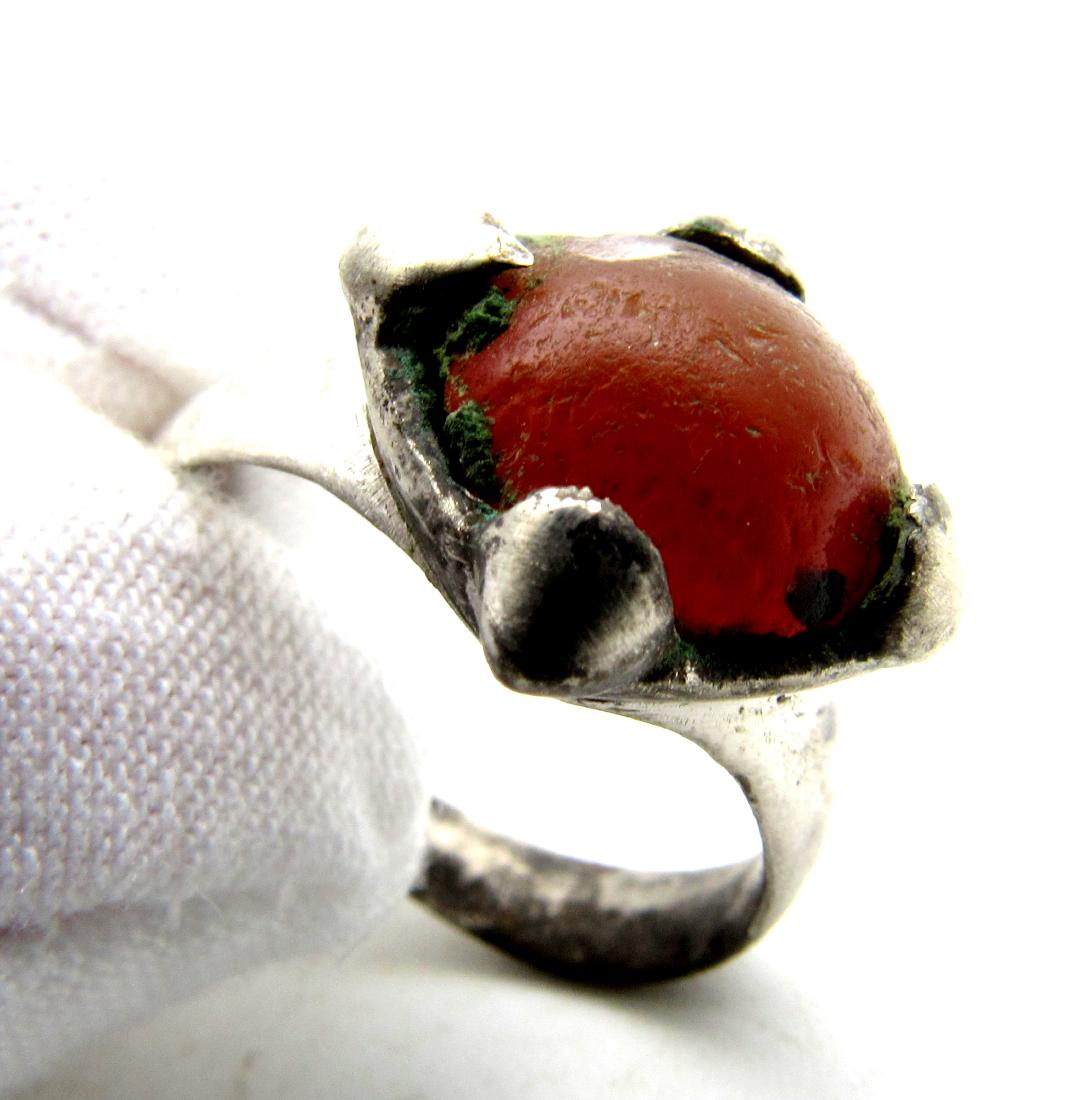Viking Period Silver Ring with Large Carnelian Stone (1 of 3)