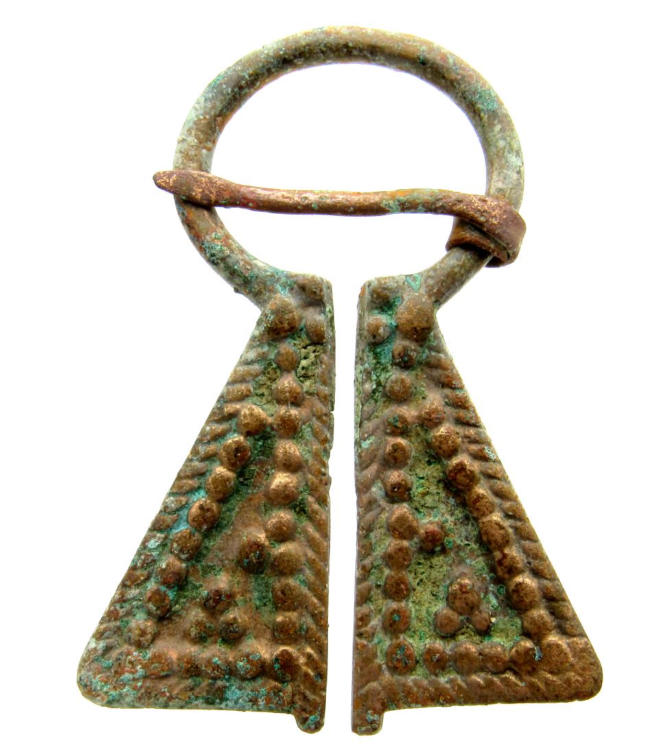 Viking Penannular Omega Brooch with Decoration: Date: ca. 900 - 1100 AD Material: Bronze Dimensions: 57MM - 14.6GRAMS Provenance/Additional Information: Obtained from an old British collection, purchased from a gentleman in London. Rare Viking Scan