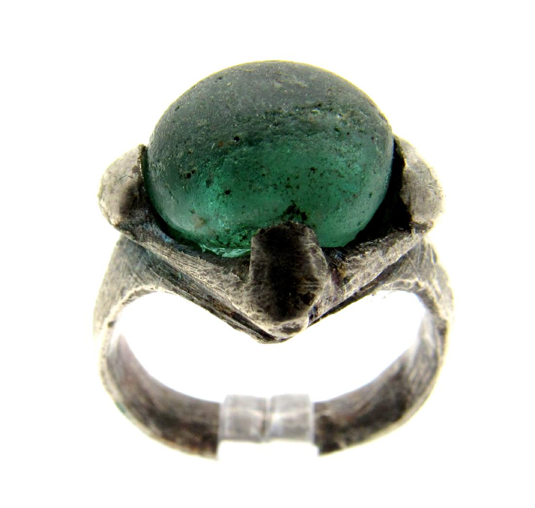Silver VIKING ERA RING WITH PALE BLUE STONE (1 of 5)