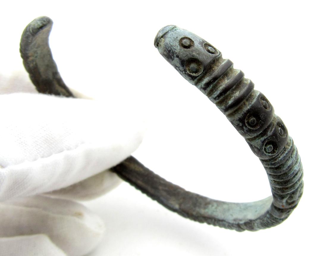 Celtic Bronze Age Coiled Bracelet with Snake Terminals (1 of 4)