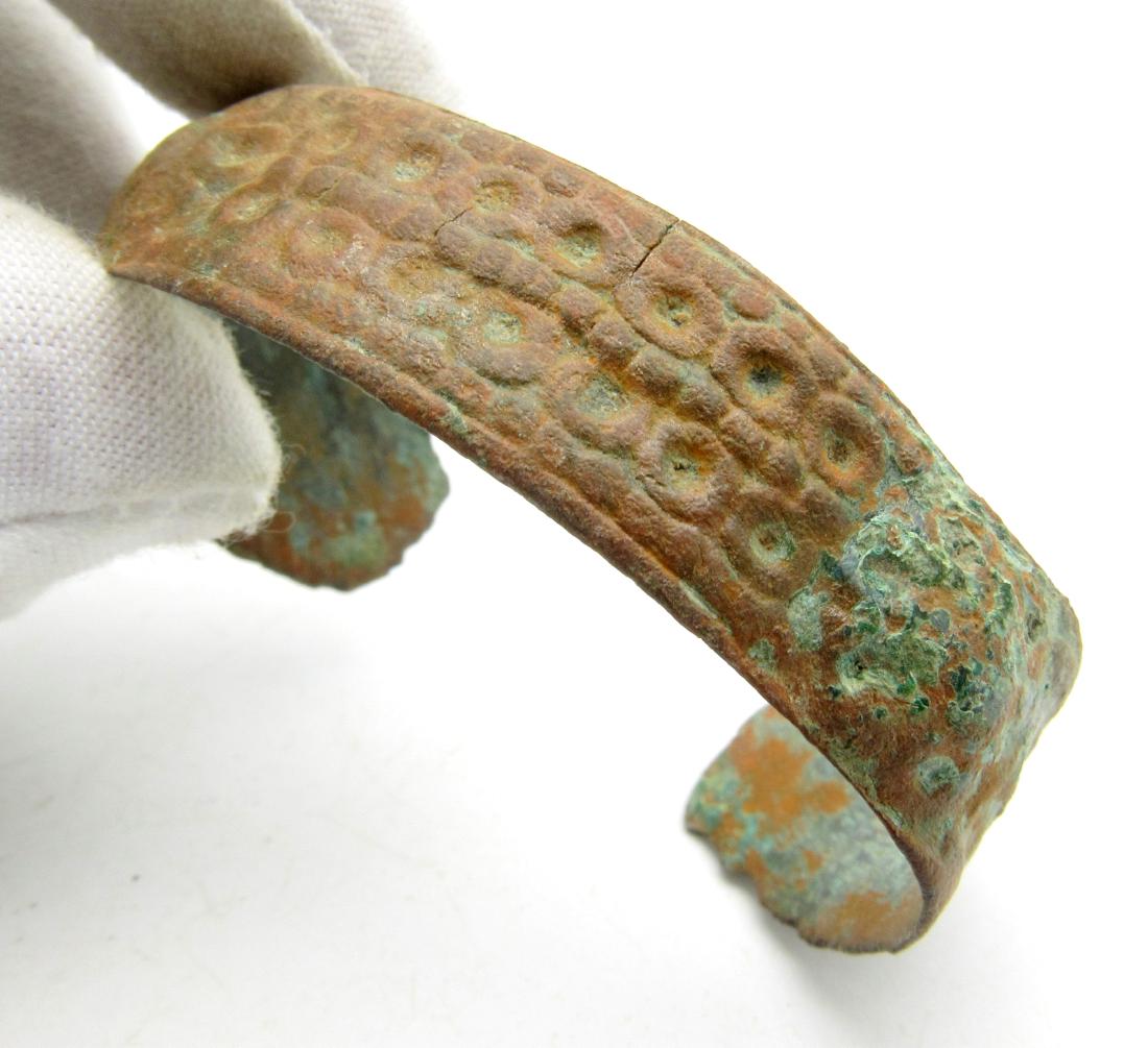 Tudor Period Decorated Fertility Bracelet: Date: ca. 1500 AD Material: Bronze Dimensions: 50mm (inner diameter) - 12.5grams Provenance/Additional Information: Obtained from an old German collection; purchased in Berlin. Tudor Period Decorated 