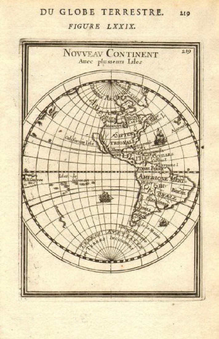 Mallet: Antique Map of the Americas, 1683: Map Title: 'Nouveau Continent avec plusieurs Isles' Australia appears partly outlined. AMERICAS SHOWING CALIFORNIA AS AN ISLAND. 'Nouveau Continent'. Date Printed: 1683 Image Size: Approx Overall page