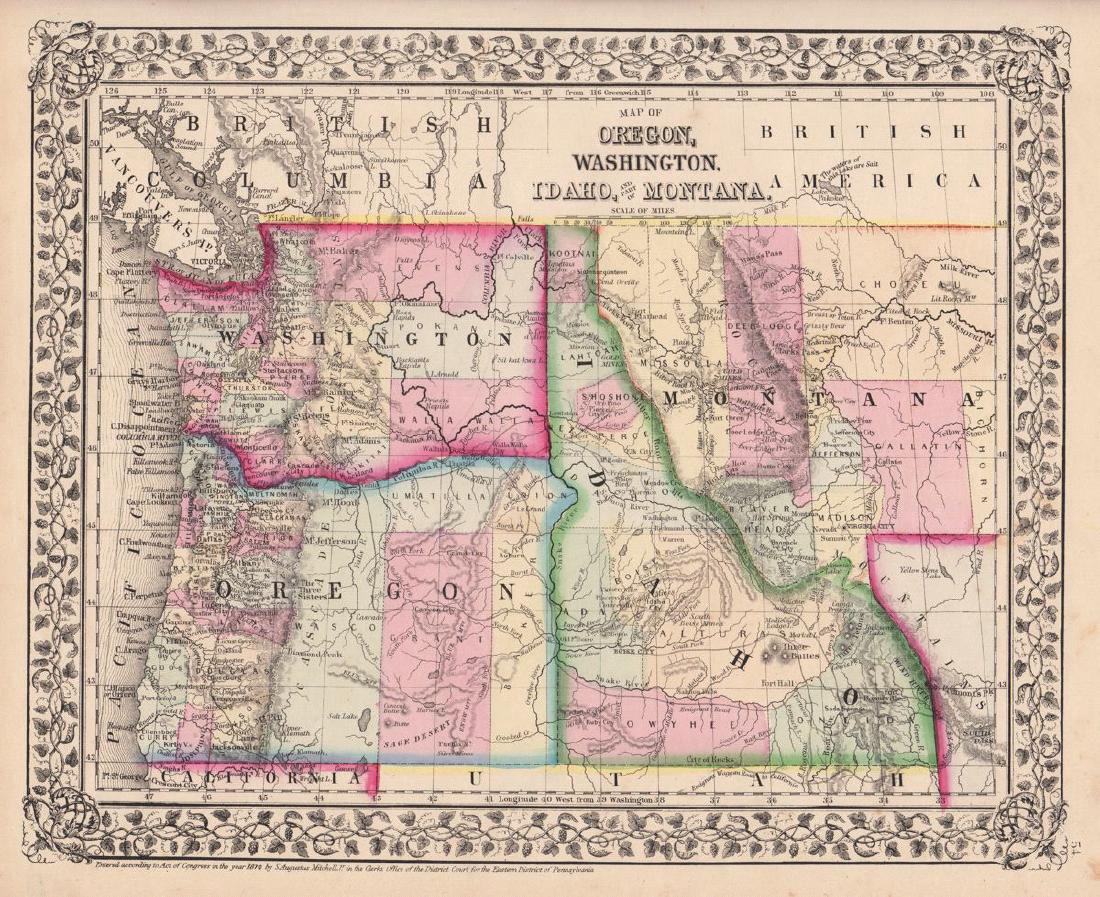 Mitchell: Antique Map of Oregon Washington Idaho, 1870 (1 of 1)