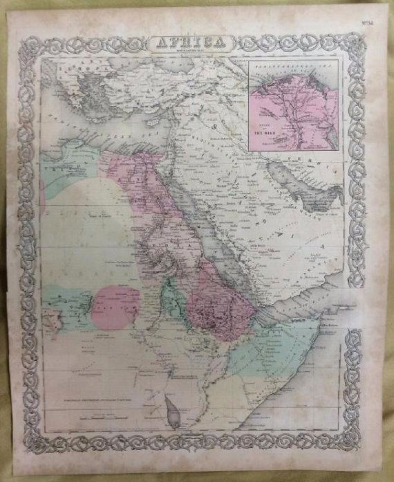 Colton: Antique Map of Eastern Africa, 1861: Map: Eastern Africa by Colton Date Printed: 1861 Cartographer: J. H. Colton Material/Medium: Paper Size: 14" x 17 1/2" Hand colored engraved Map. From 'Colton's General Atlas'. Published in New York.
