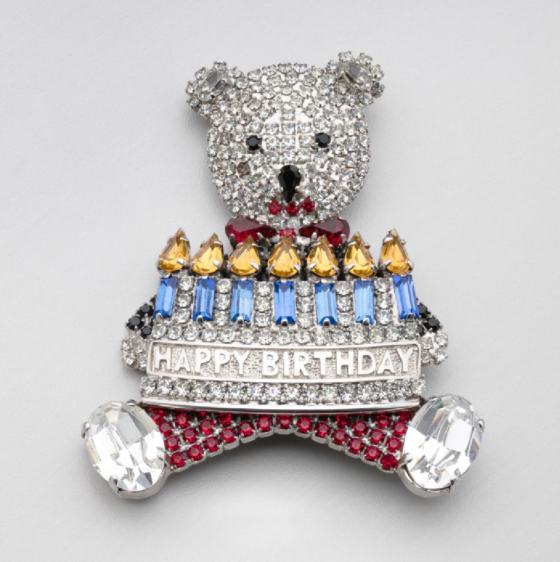 BUTLER & WILSON RHINESTONE HAPPY BIRTHDAY BEAR BROOCH (1 of 3)