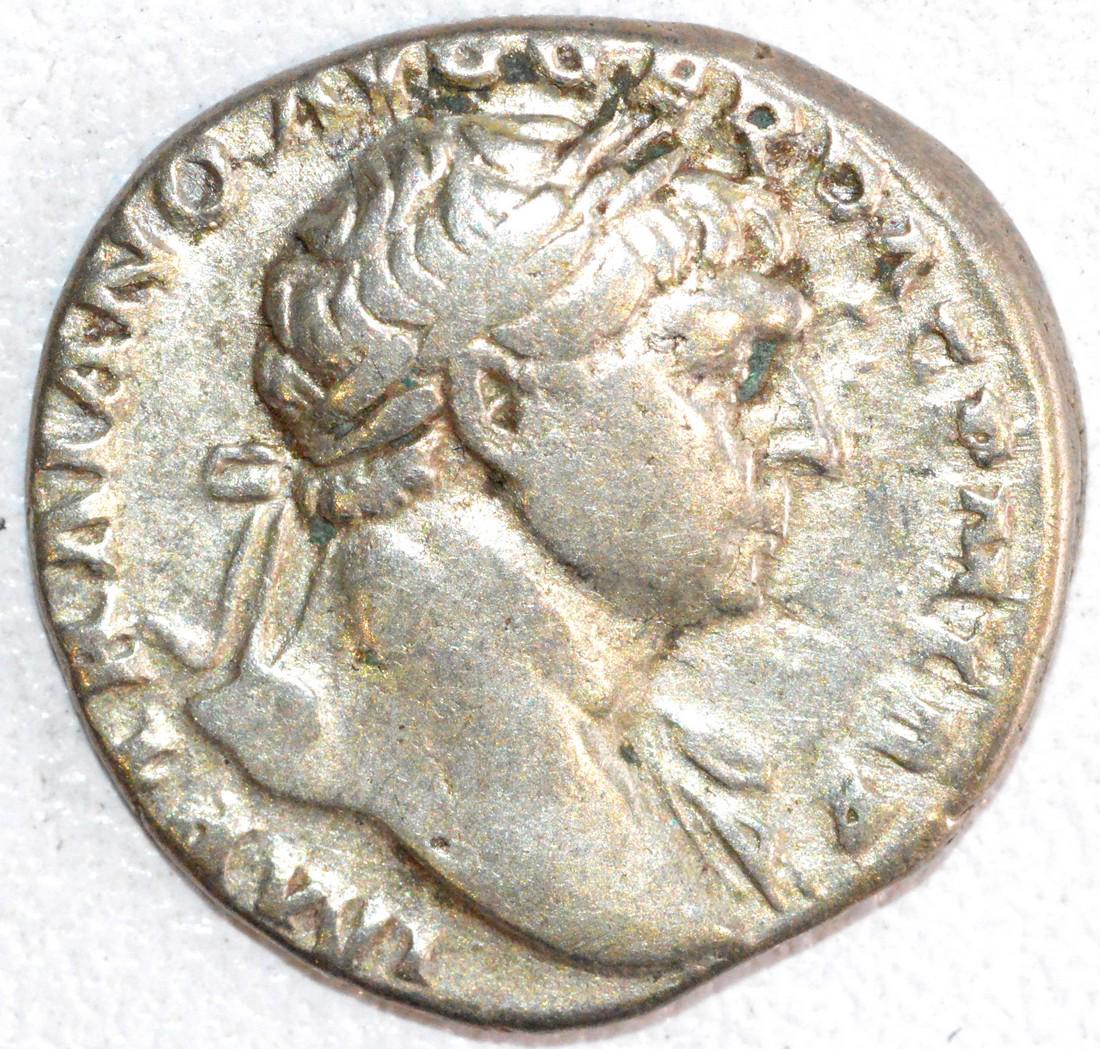 Ancient Roman Silver Denarius of Emperor Trajan, Rv. (1 of 2)