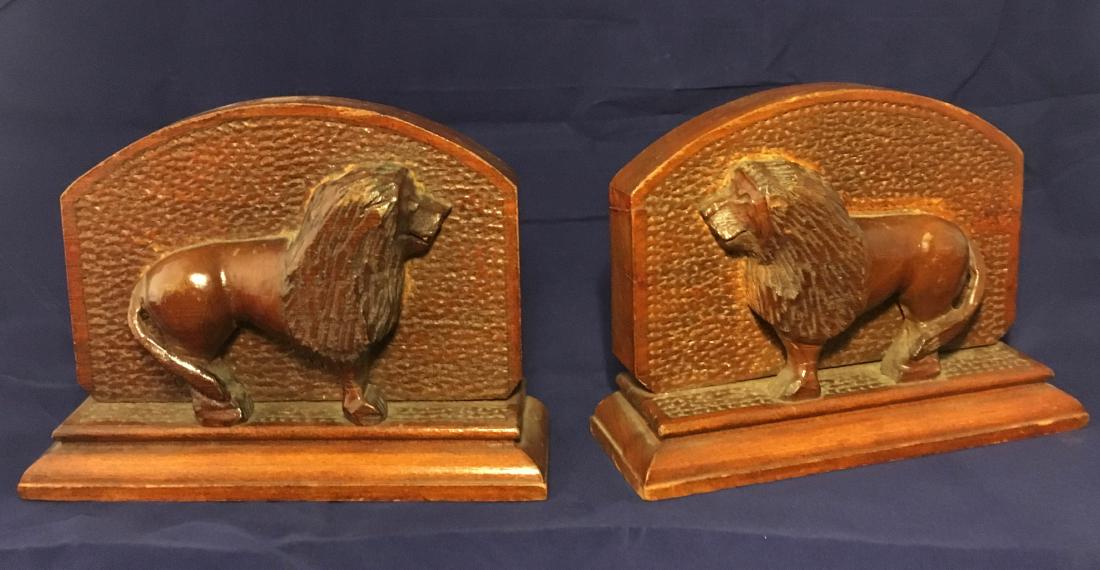Mid 20th Century Folk Art Wood Carved Lion Bookends (1 of 5)