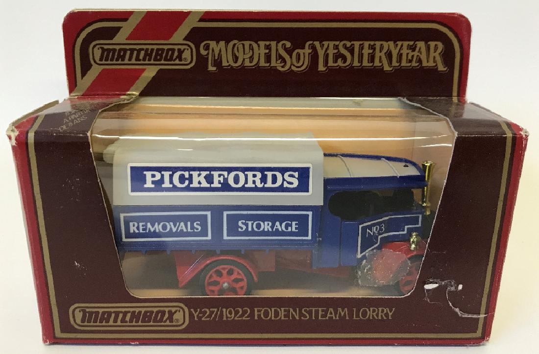 MATCHBOX LESNEY Models of Yesteryear 1922 Foden Steam: Vintage MATCHBOX LESNEY Models of Yesteryear 1922 Foden Steam Lorry, Pickfords - Y27 (Y27-1-1), blue body, type A body, deep body panel struts, bright red wheels (all 4), 1984 baseplate, scarce issue,