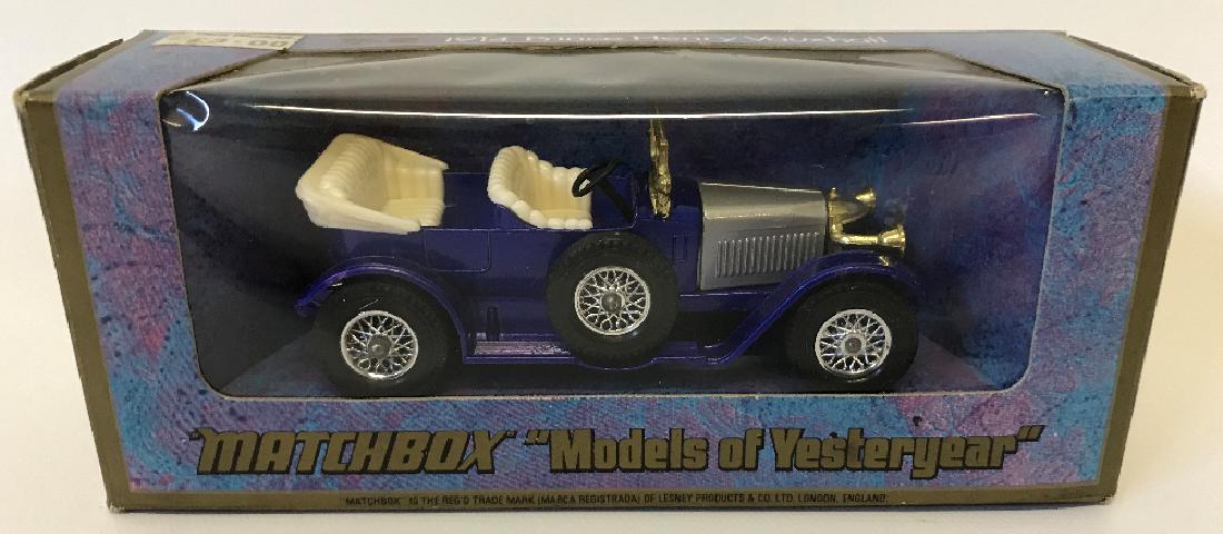 Vintage MATCHBOX LESNEY Model of Yesteryear 1914 Prince: Vintage MATCHBOX LESNEY Models of Yesteryear 1914 Prince Henry Vauxhall - Y2-3, blue body and chassis, silver bonnet, 24 spoke chrome wheels, milky white seats, like new condition in original type H b