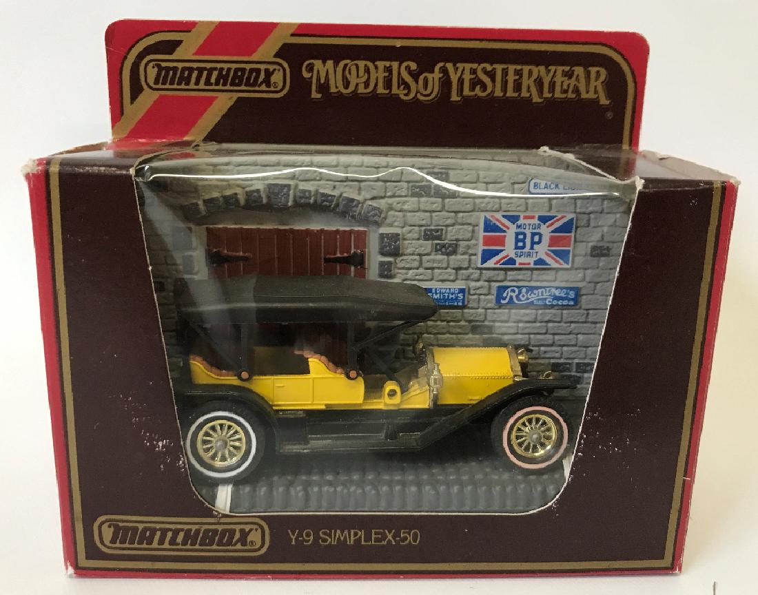 Vintage MATCHBOX LESNEY Models of Yesteryear Y9 1912: Vintage MATCHBOX LESNEY Models of Yesteryear 1912 Simplex 50 - Y9 (Y9-2-26), yellow body, black chassis, textured black, brown seats, black grill, 12 spoke gold wheels, 'Made in England' cast on basep