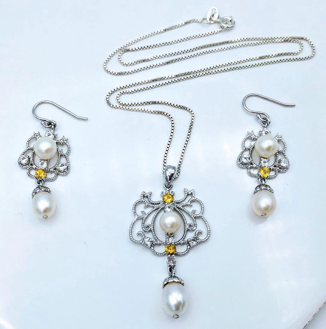 Vintage Sterling Silver Pearl Citrine CZ Necklace Set (1 of 4)