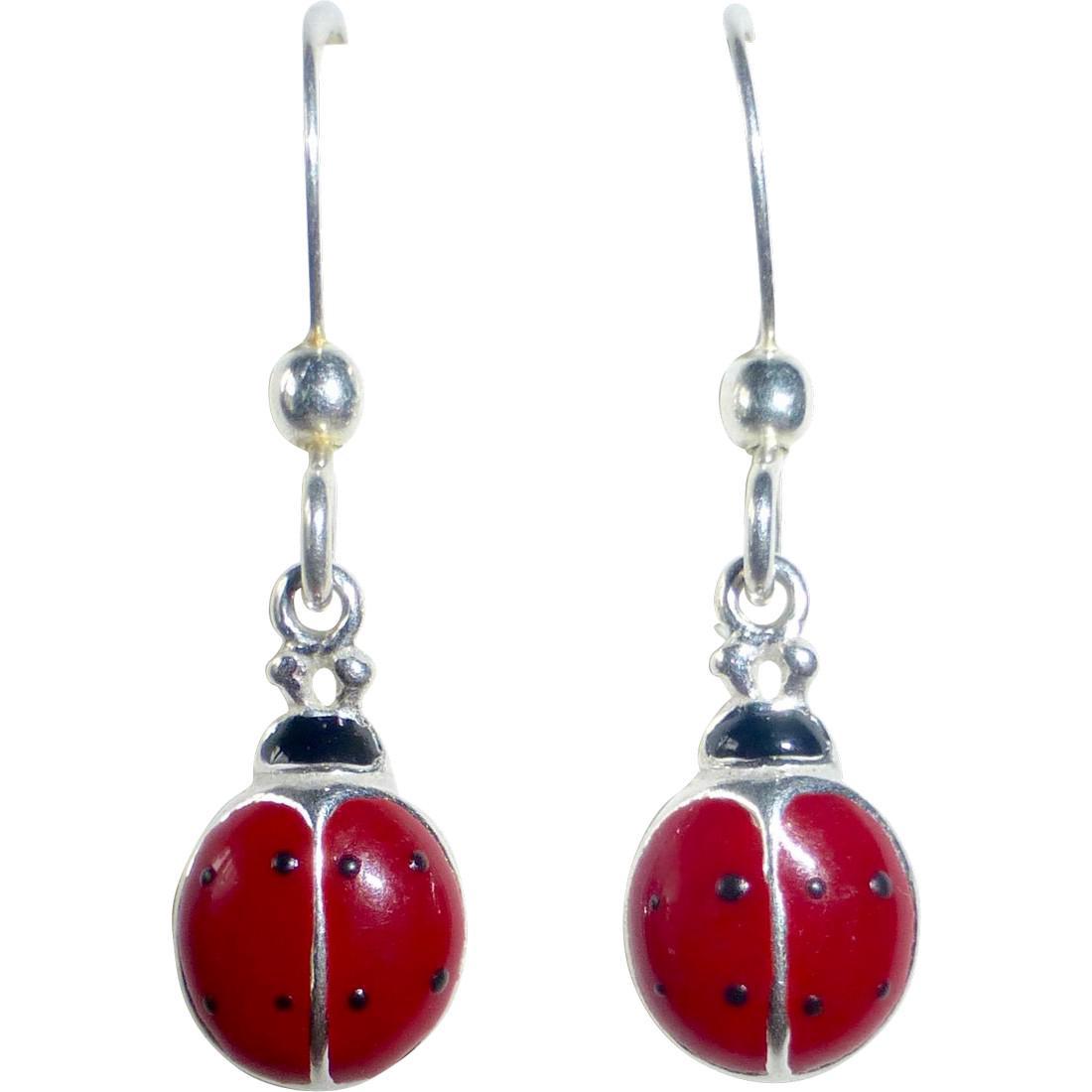 Vintage Sterling Silver Enamel Ladybug Earrings (1 of 9)