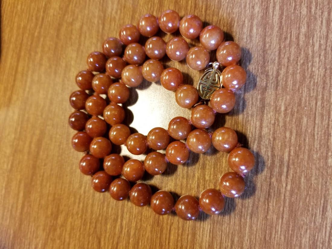 14k Gump's Natural Red/Orange Jadeite Necklace (1 of 4)