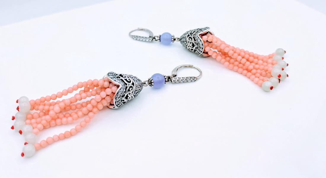 Sterling Silver Chalcedony Rose Quartz Jadeite Earrings (1 of 5)