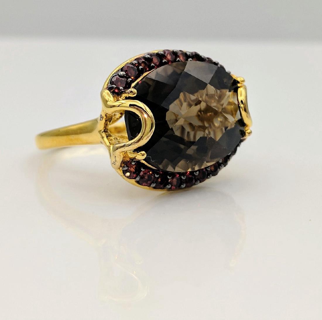 Gold Tone Sterling Silver Smoky Quartz Garnet Ring (1 of 5)
